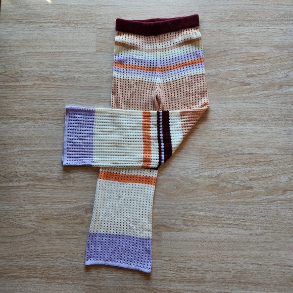 LOVEU.DEAR Knitted Crochet Casual Beach Pants Elastic Waist Colorblock - Picture 5 of 11